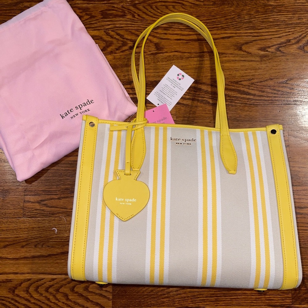 Kate Spade Yellow and Cream Striped Tote